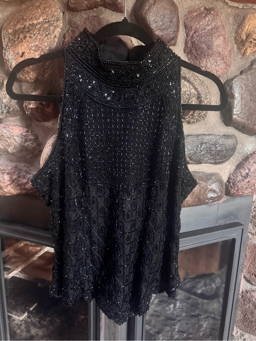 Papell Boutique Black Beaded Evening Top